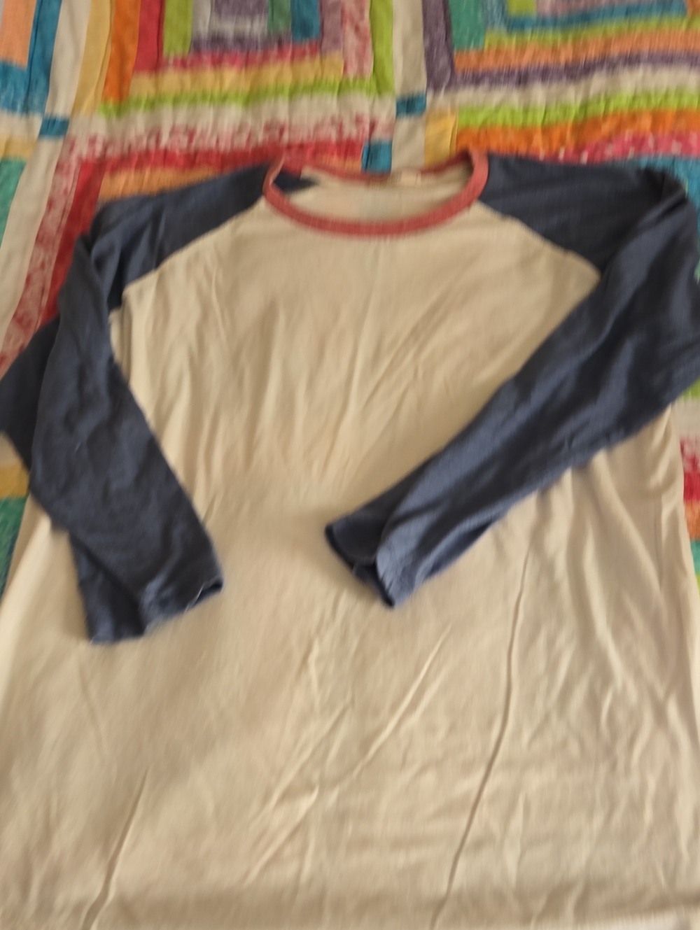 Marine Layer Long Sleeve Raglan Shirt - Navy Sleeves, White Body. Large